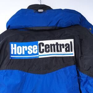 Horse Central winter jacket down puffer workwear club raver gear colorblock ooak